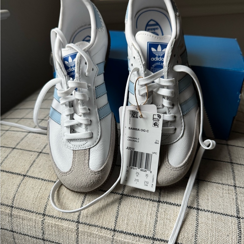 Adidas Samba OG White and Light Blue Shoes